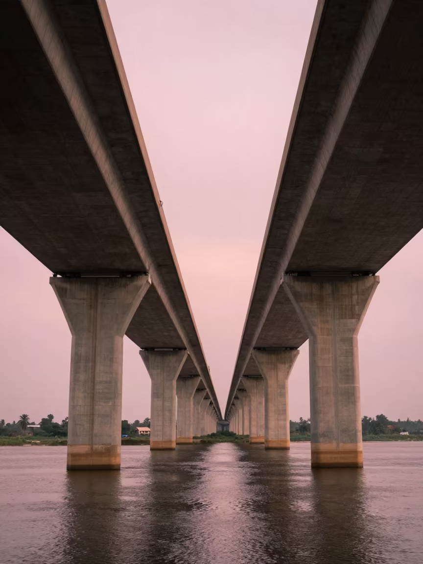 Highway Flyover Stack Over Chad Levee Monsoon in along a levee path above floodwater in Chad
