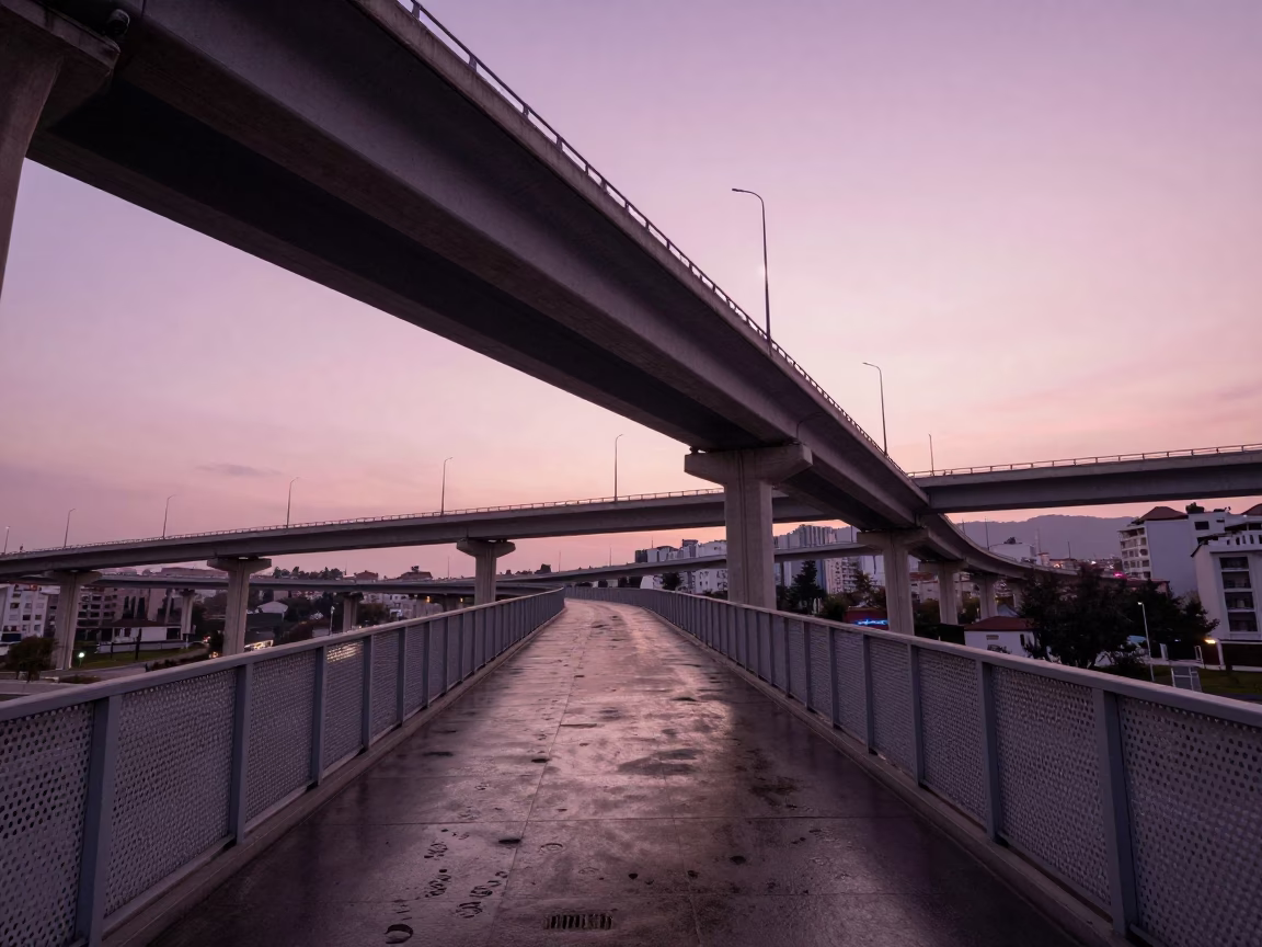 Highway Flyover Stack in Izmir at Twilight in in Izmir, Turkey