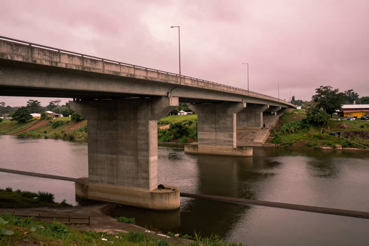 Highway Flyover Stack Over Tonalá Dam in along a dam spillway in Tonalá