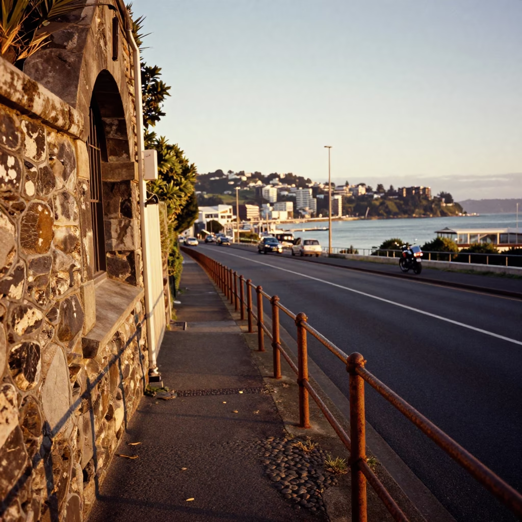 Highway Scene in Wellington at Honeyed Evening Light in in Wellington, New Zealand
