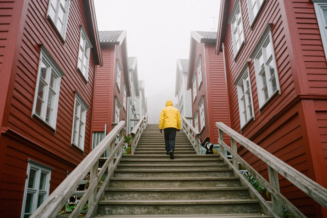 Hiker Pausing in Bergen in in Bergen, Norway