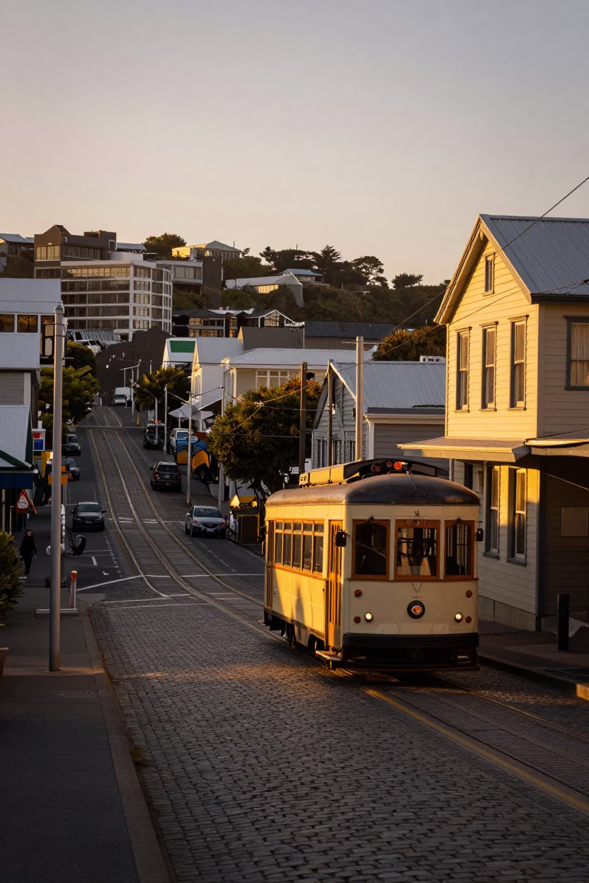 Hill Sunset in Wellington at Golden Hour in in Wellington, New Zealand