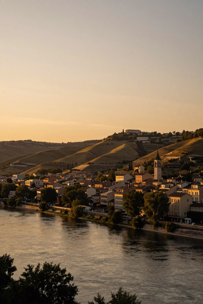 Hills And Saone River at Golden Hour in Lyon in in Lyon, France