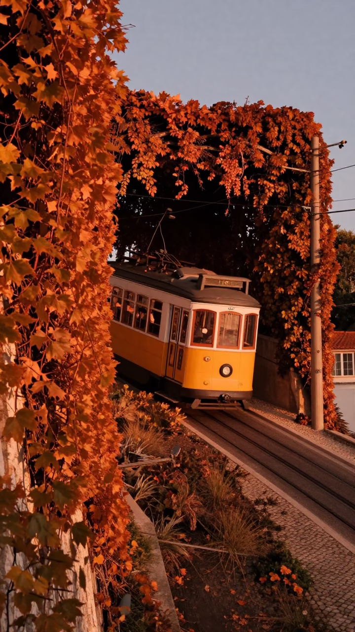 Hillside Covered in Lisbon at Copper-toned Light Before Dusk in in Lisbon, Portugal