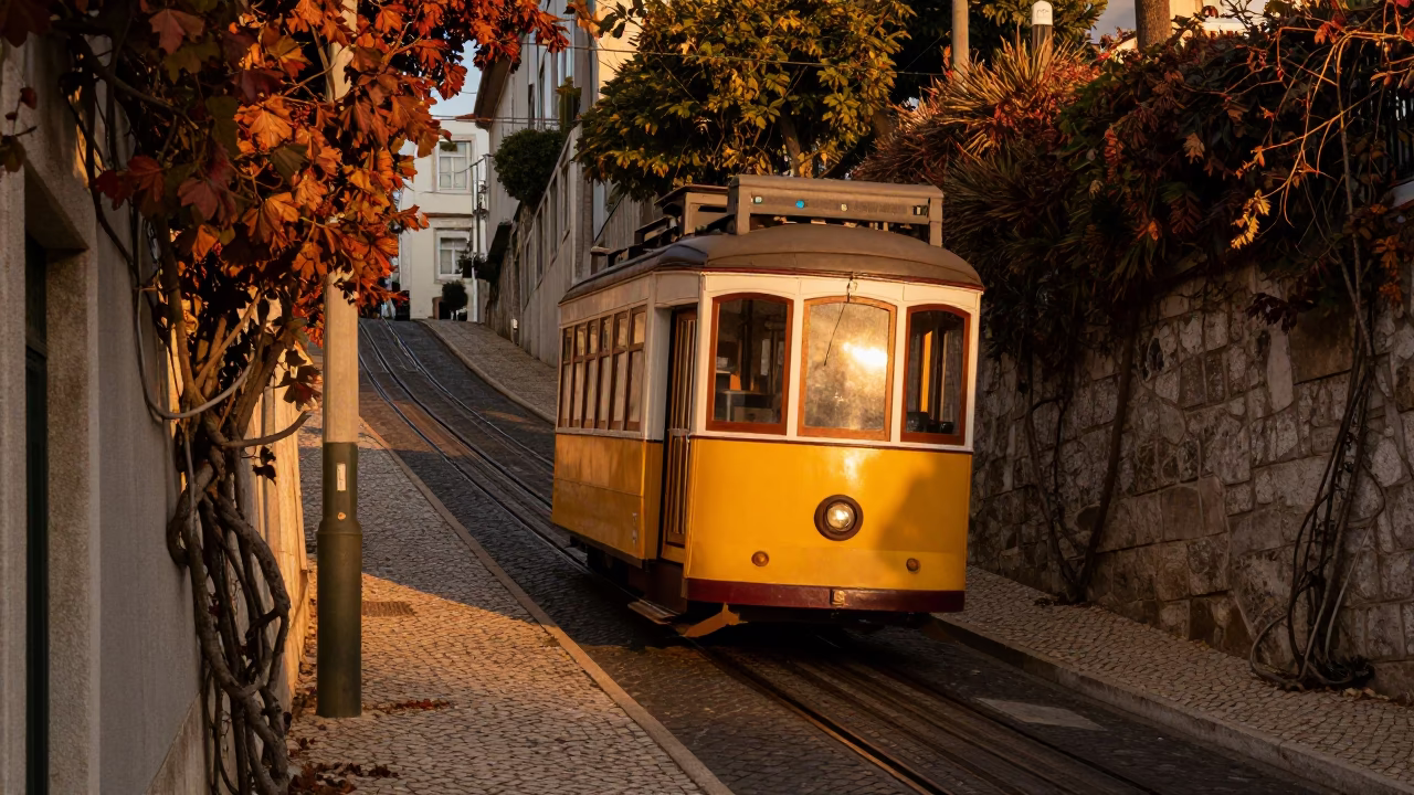 Hillside Covered in Lisbon at Honeyed Evening Light in in Lisbon, Portugal