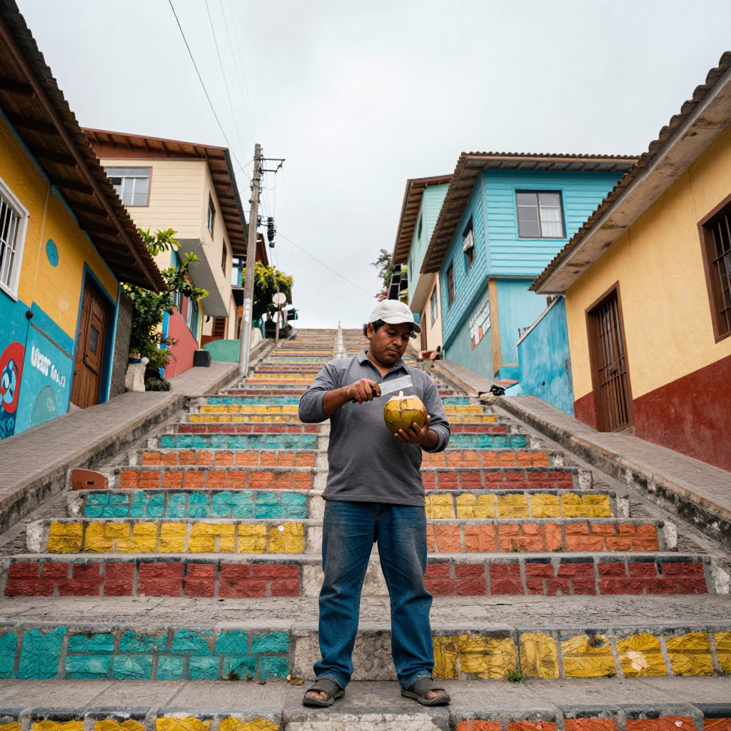 Hillside Stairs in Valparaiso at Midday Light in in Valparaiso, Chile