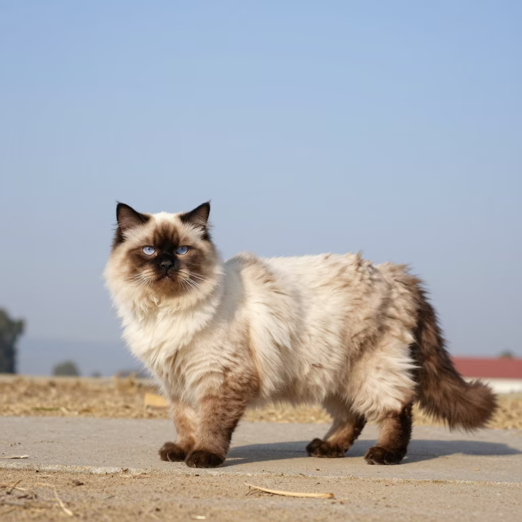 Himalayan Cat Portrait Along Kathmandu Path in along a quiet park path with soft open shade and a clean background near Kathmandu