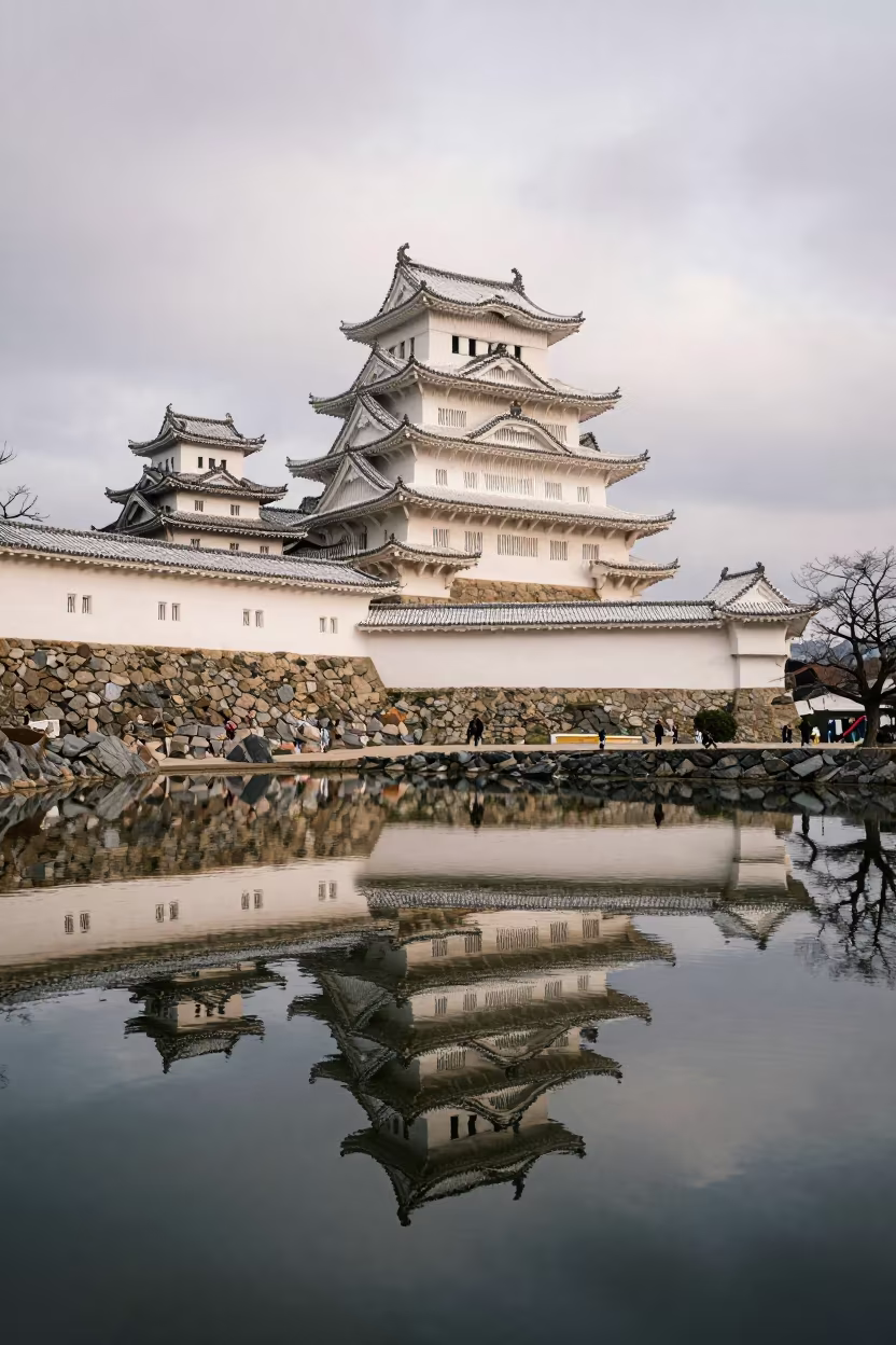 Himeji Castle Reflected in Skylit Malatya Passageway in inside a skylit passageway near Malatya