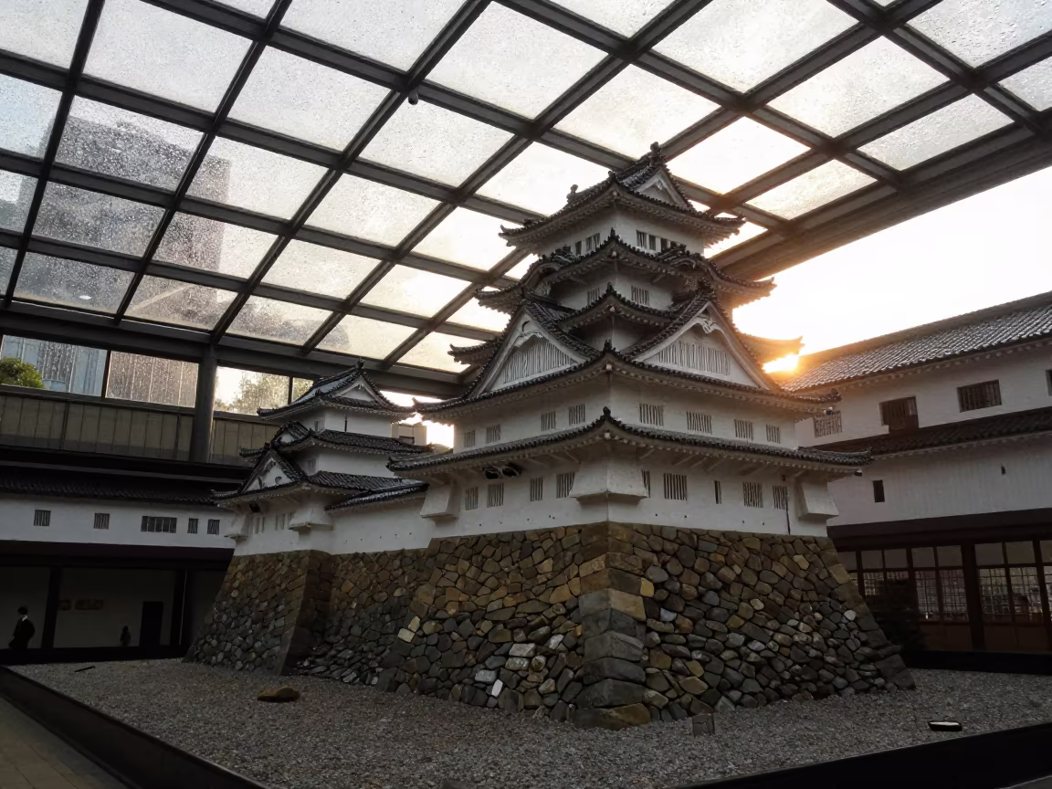 Himeji Castle Silhouette in Osaka Atrium in inside a vaulted atrium near Umeda, Osaka