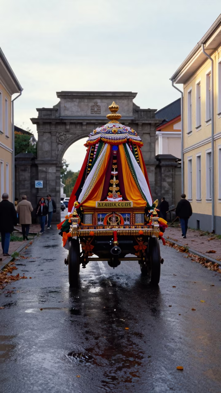 Hindu Chariot Procession Estonia Autumn Shrine in at a shrine entrance in Estonia