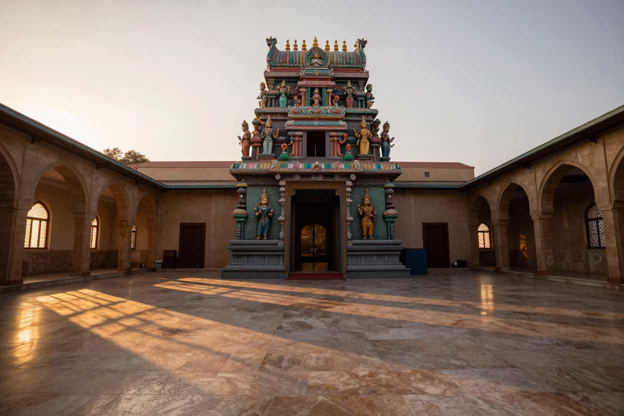 Hindu Gopuram Deities in Baghdad Mosque Sunset in in a mosque prayer hall in Baghdad
