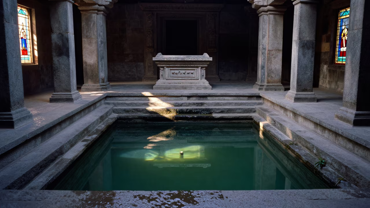 Hindu Temple Tank Steps in Tonalá in at the foot of a stone altar in Tonalá