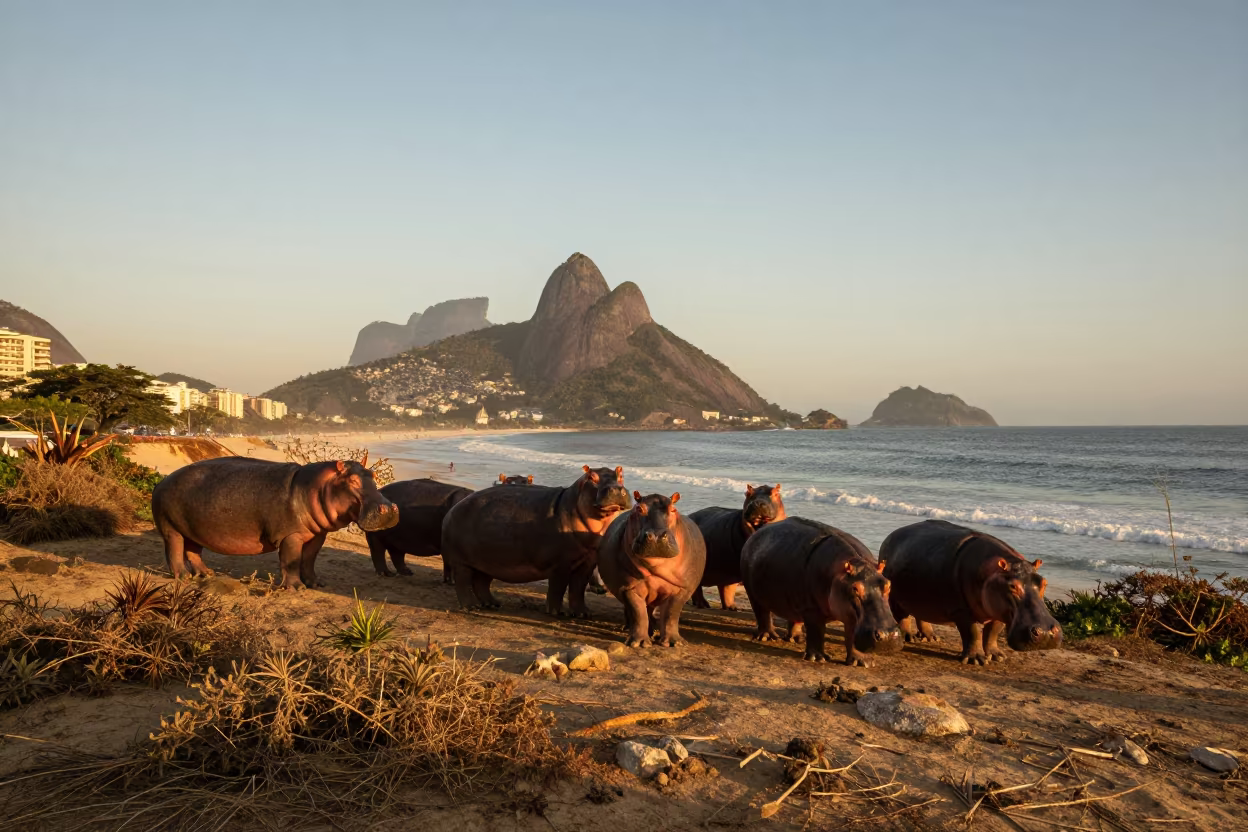 Hippo Pod at Rio Sunset on Wind Scoured Ridge in on a wind-scoured ridge near Copacabana, Rio de Janeiro