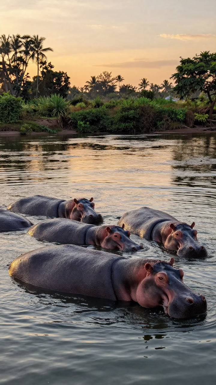 Hippopotamus Pod Sunset Bali River in in Bali
