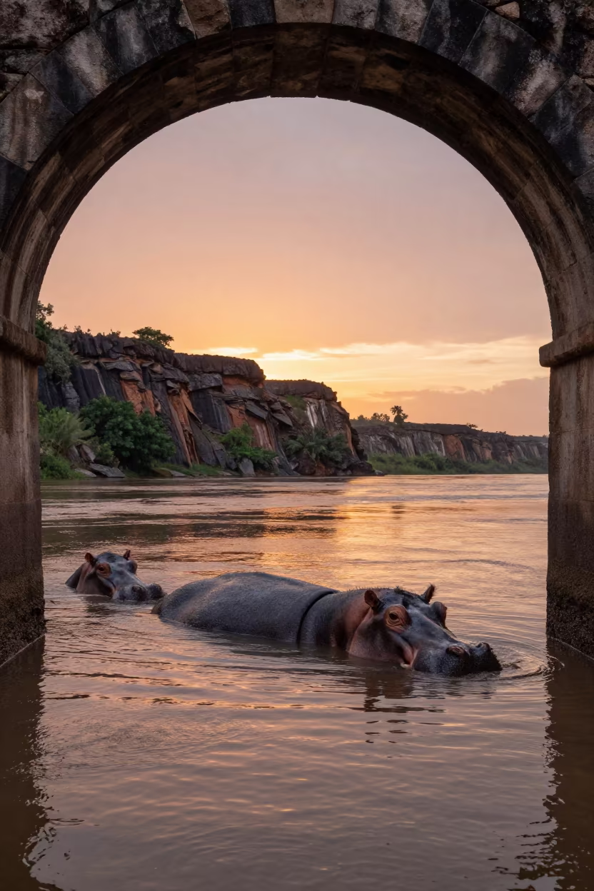 Hippopotamus Pod Sunset Ridge Cartagena in on a wind-scoured ridge near Getsemani, Cartagena