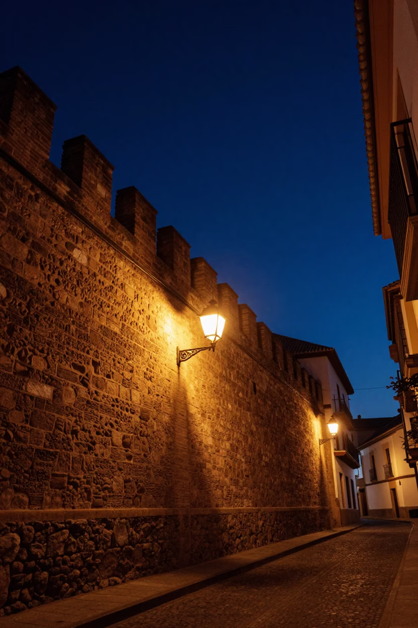 Historic Albayzin District in Granada at The Deepest Night Sky Light in in Granada, Spain