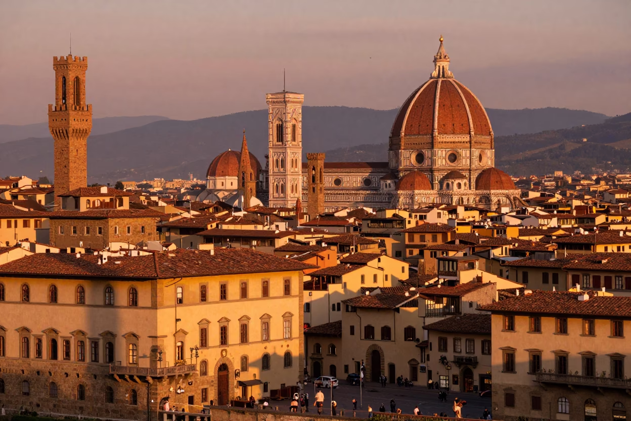Historic Architecture And Street Life Before Dusk in Florence in in Florence, Italy