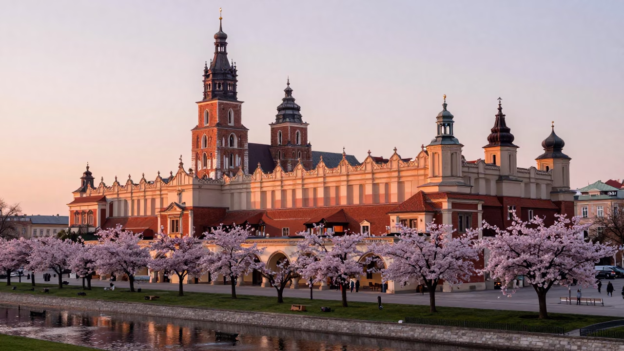 Historic Architecture in Krakow at First Light Of Dawn in in Krakow, Poland