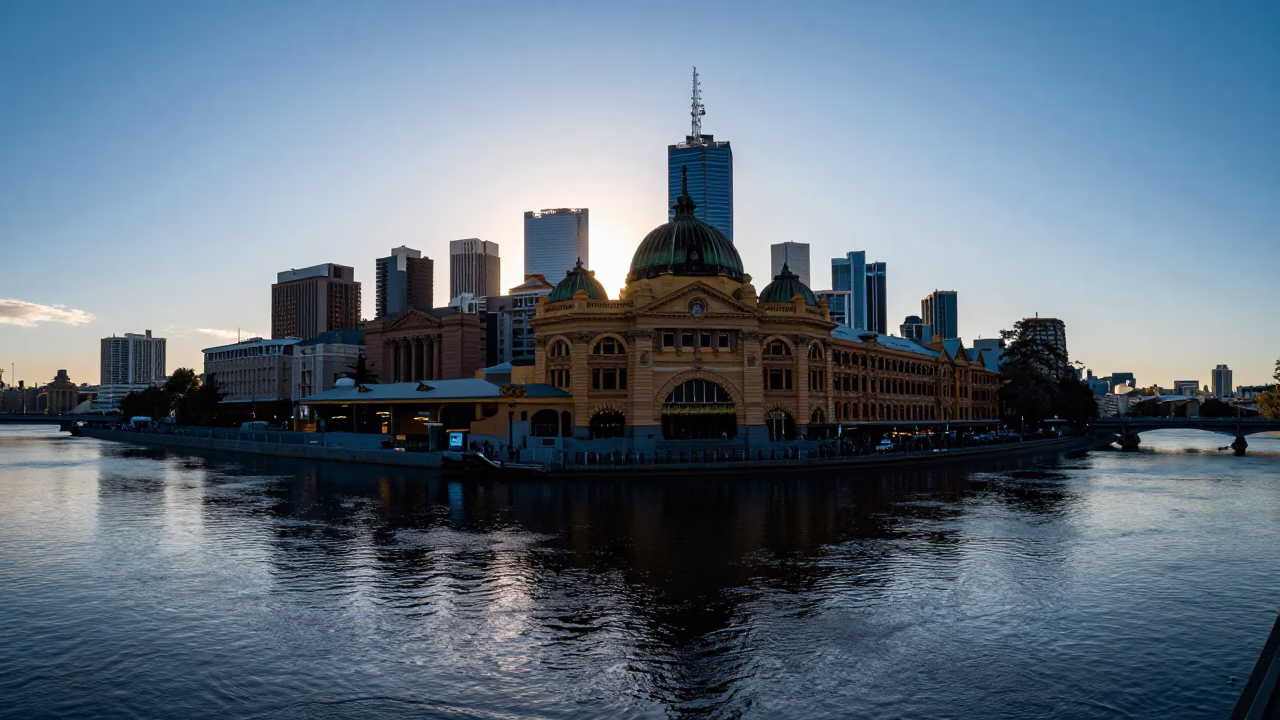 Historic Architecture in Melbourne at First Light Of Dawn in in Melbourne, Victoria, Australia