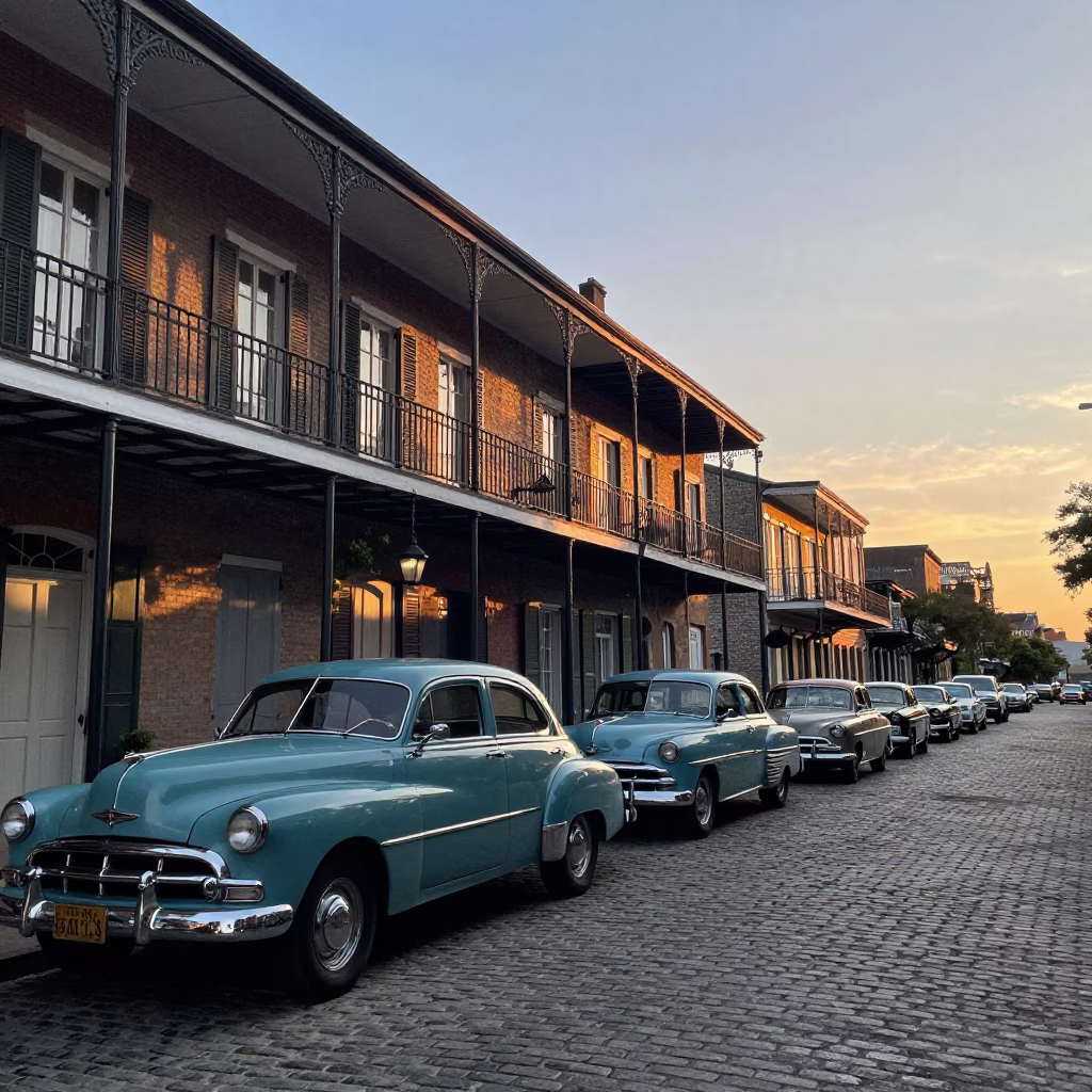 Historic Architecture in New Orleans at First Light Of Dawn in in New Orleans, Louisiana, United States