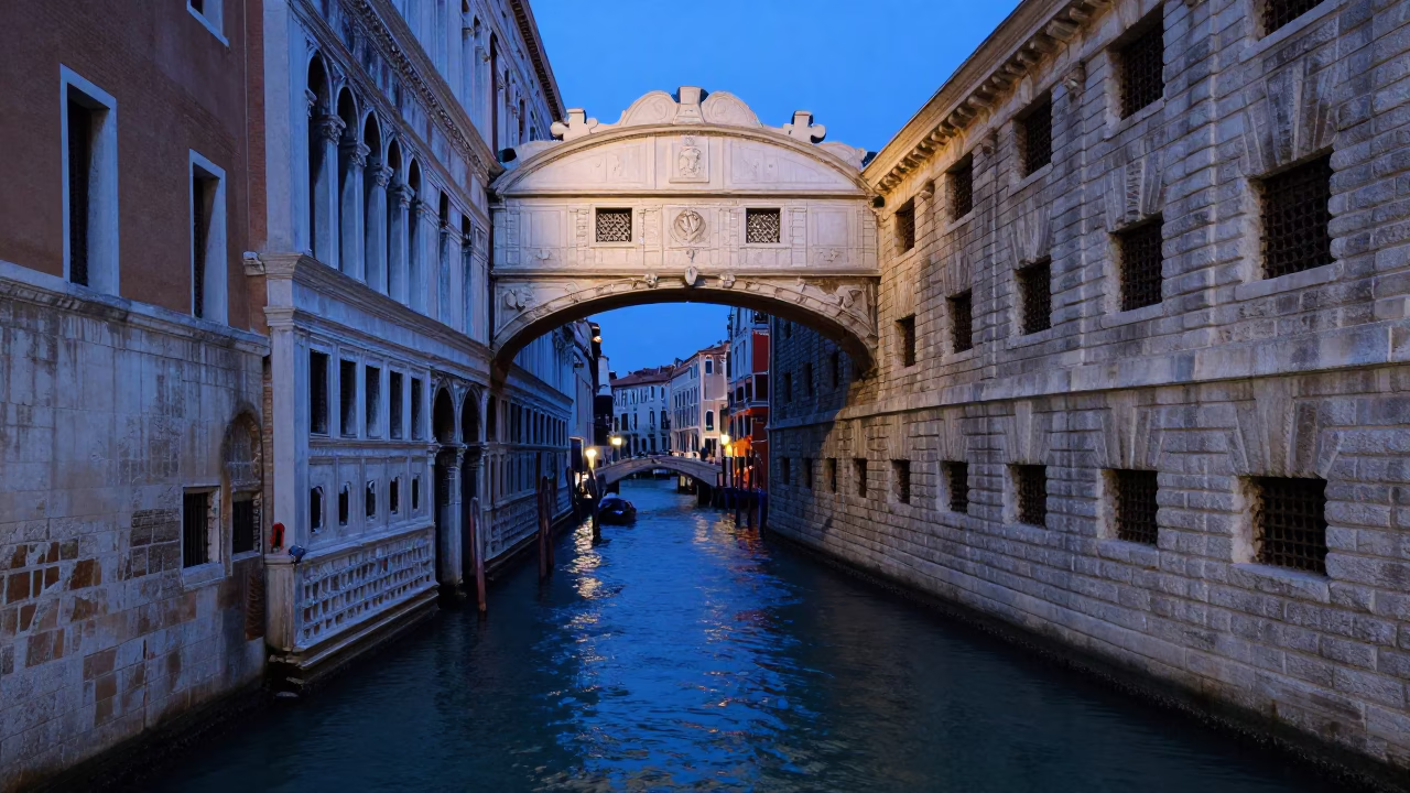 Historic Architecture in Venice at The Last Blue Light Of Evening in in Venice, Italy