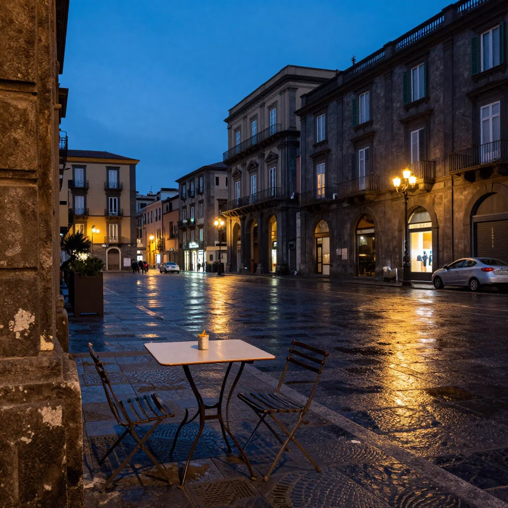 Historic Center in Naples at Twilight in in Naples, Italy