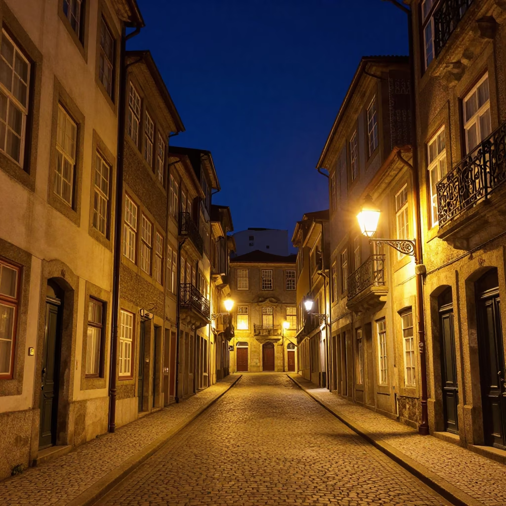 Historic Center in Porto at The Deepest Night Sky Light in in Porto, Portugal