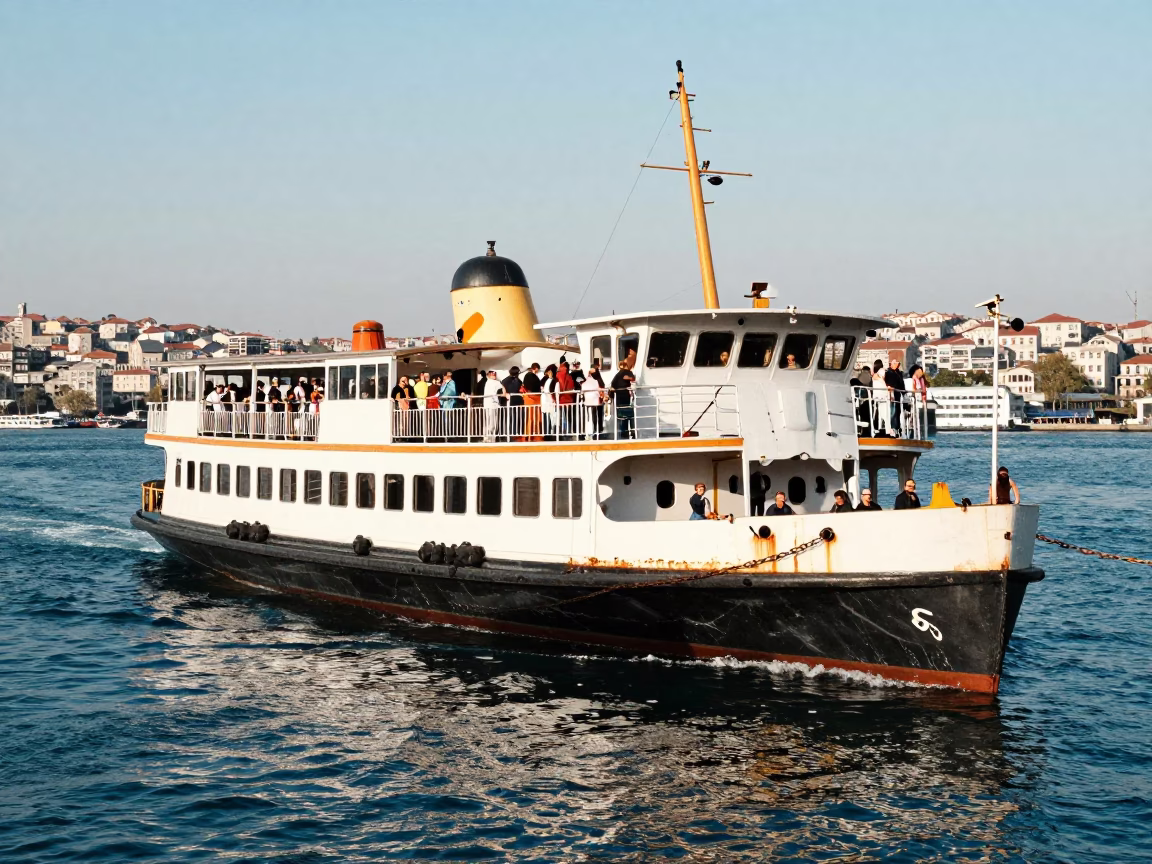 Historic Chain Ferry Crossing Golden Horn Istanbul Turkey Midday in in Istanbul, Turkey