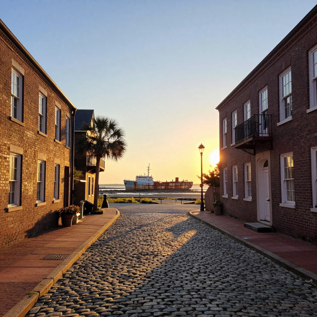 Historic District at Sunset Light in Charleston in in Charleston, South Carolina, United States