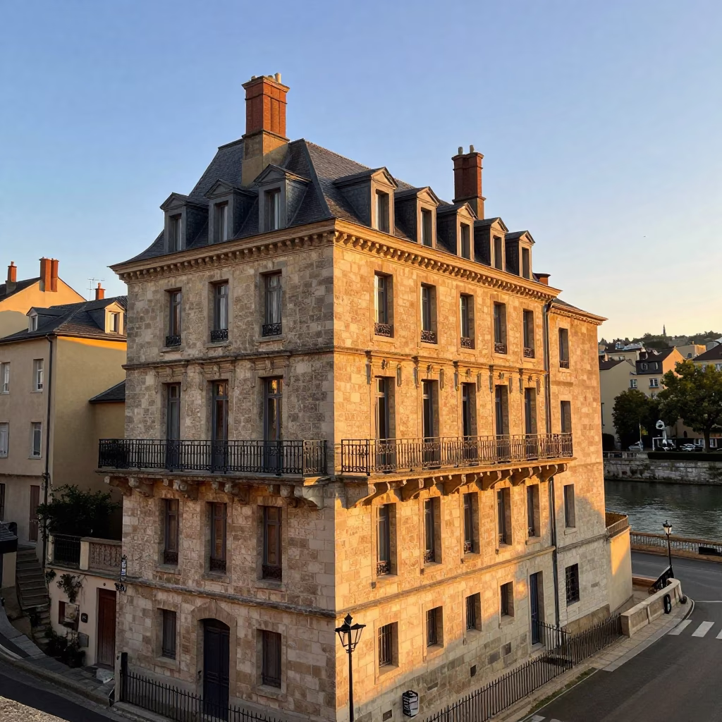 Historic District in Lyon at Sunset Light in in Lyon, France