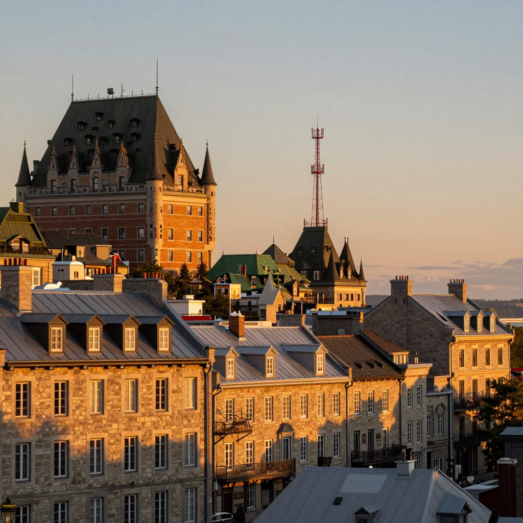 Historic District in Quebec City at Sunset Light in in Quebec City, Quebec, Canada