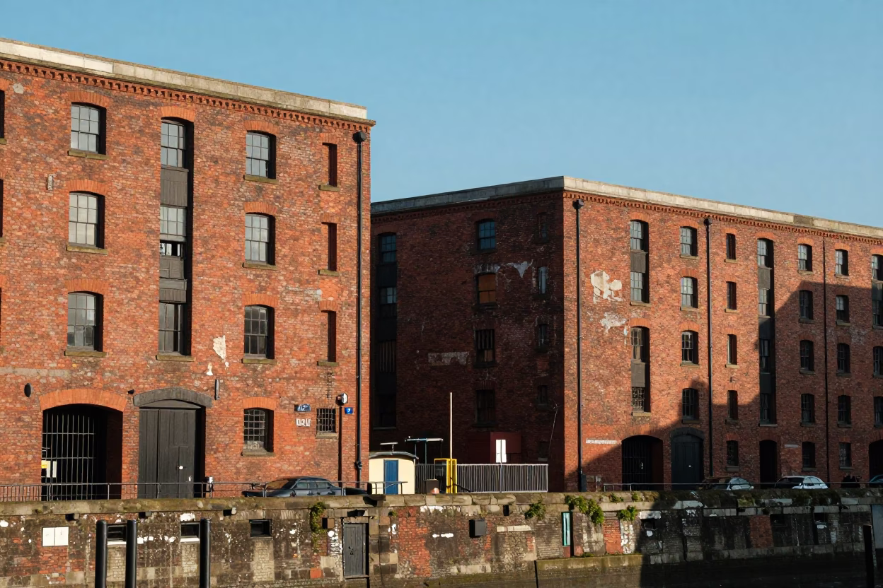 Historic Docklands Bristol England Late Morning Light on Victorian Warehouses in in Bristol, United Kingdom