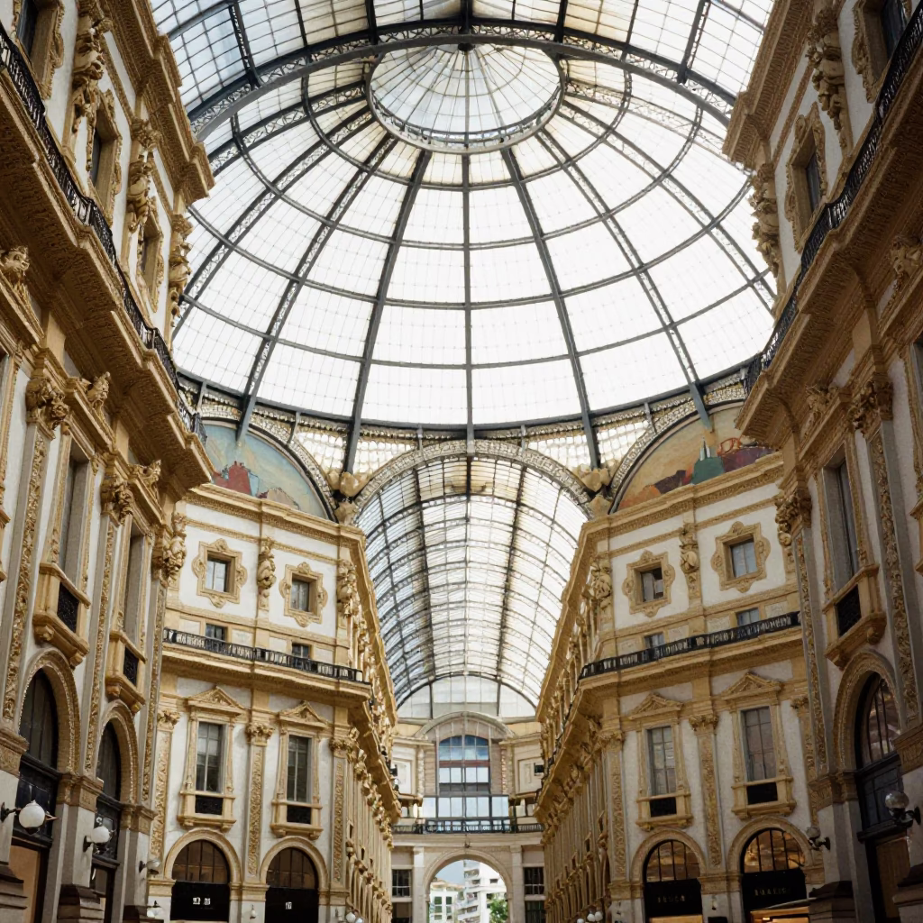 Historic Galleria Vittorio Emanuele II Milan Italy Noon Light Interior Shot in in Milan, Italy