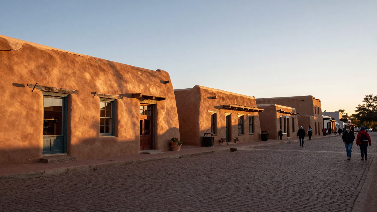 Historic Plaza in Santa Fe at Golden Hour in in Santa Fe, New Mexico, United States