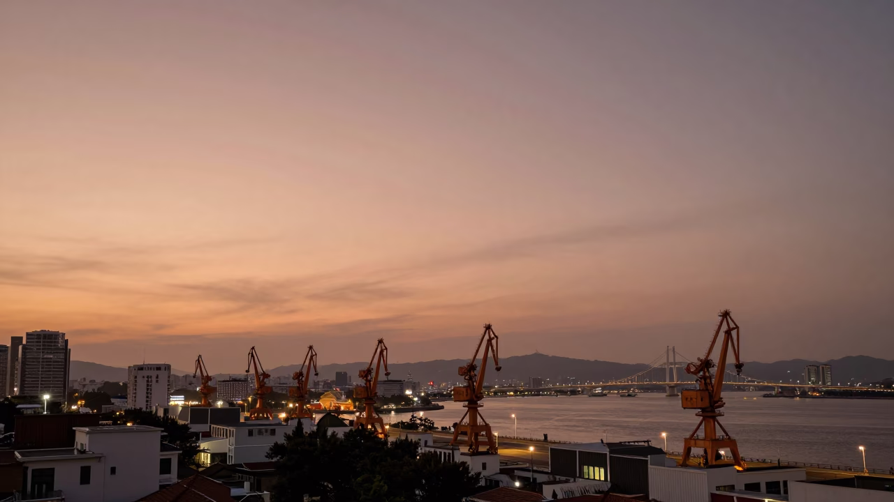 Historic Port Cranes And Modern Skyline in Kaohsiung in in Kaohsiung, Taiwan