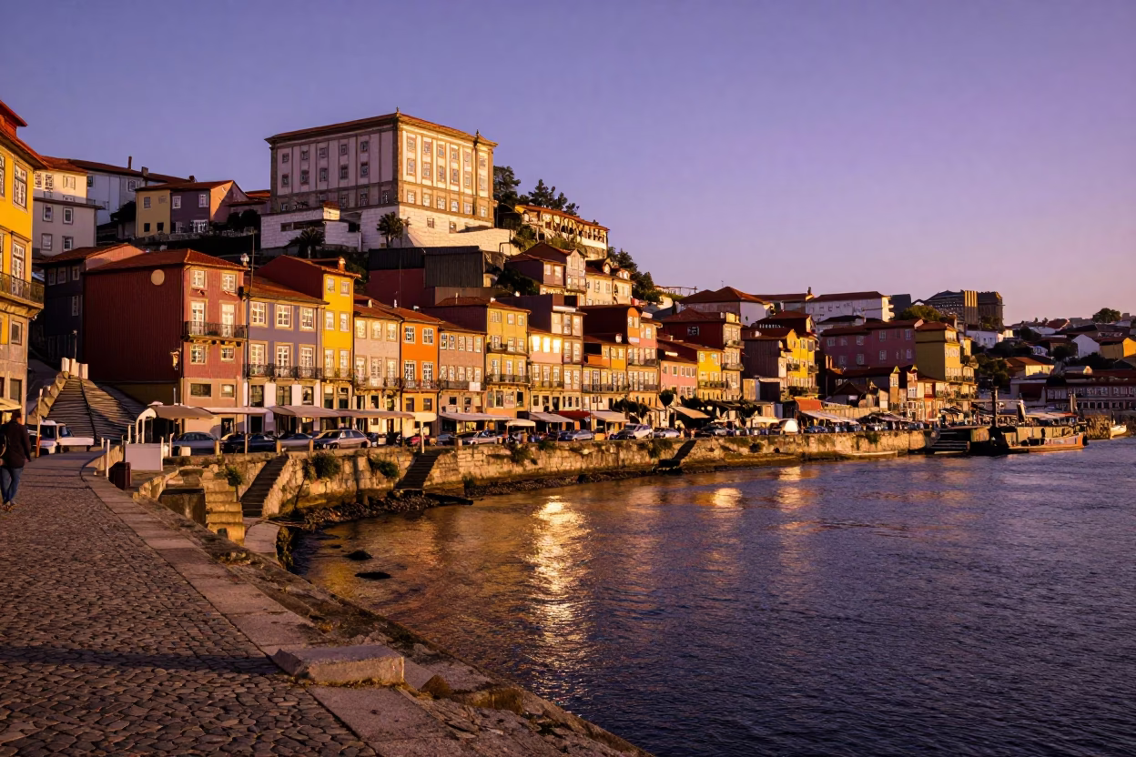 Historic Ribeira District Riverfront Architecture And Douro River in Porto in in Porto, Portugal