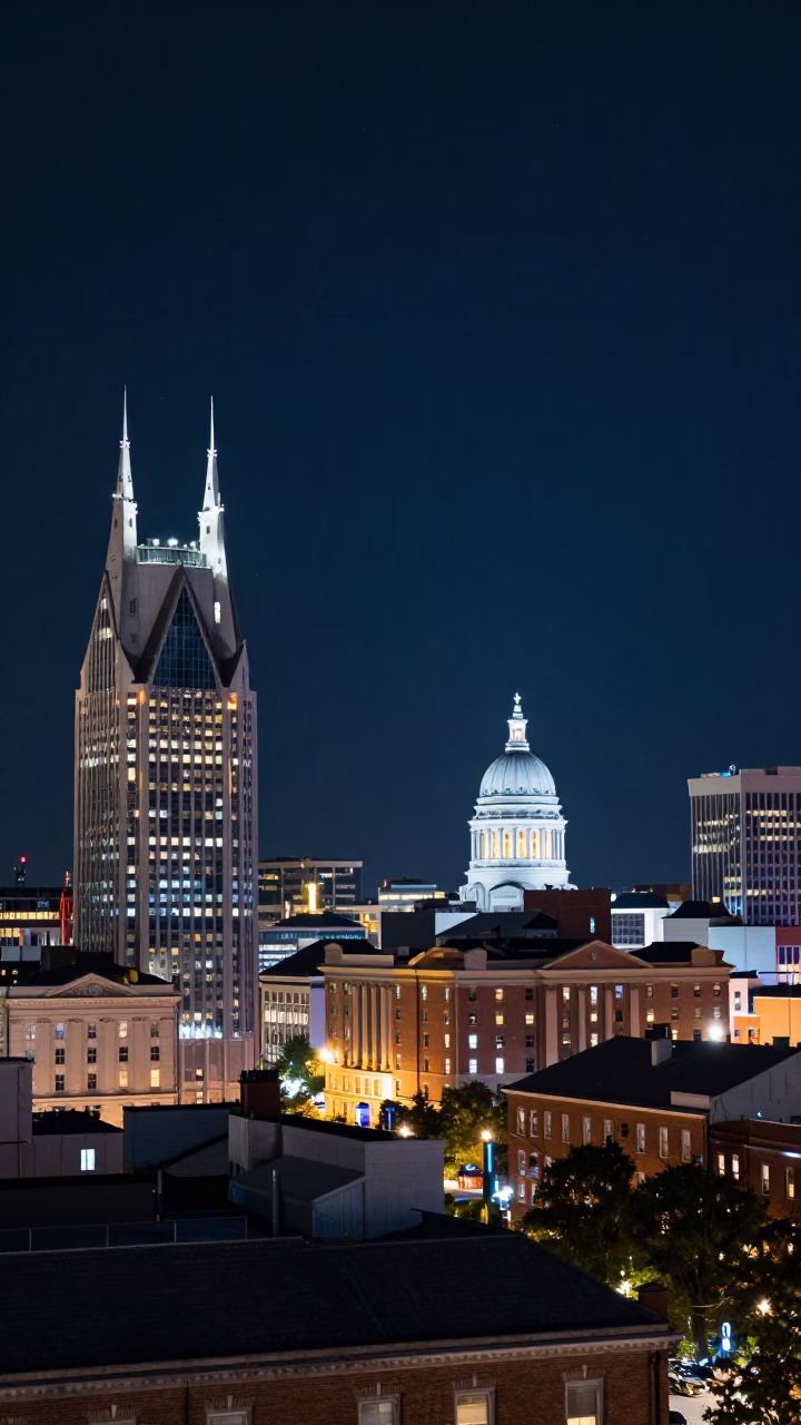Historic Rooftop in Nashville at The Deepest Night Sky Light in in Nashville, Tennessee, United States