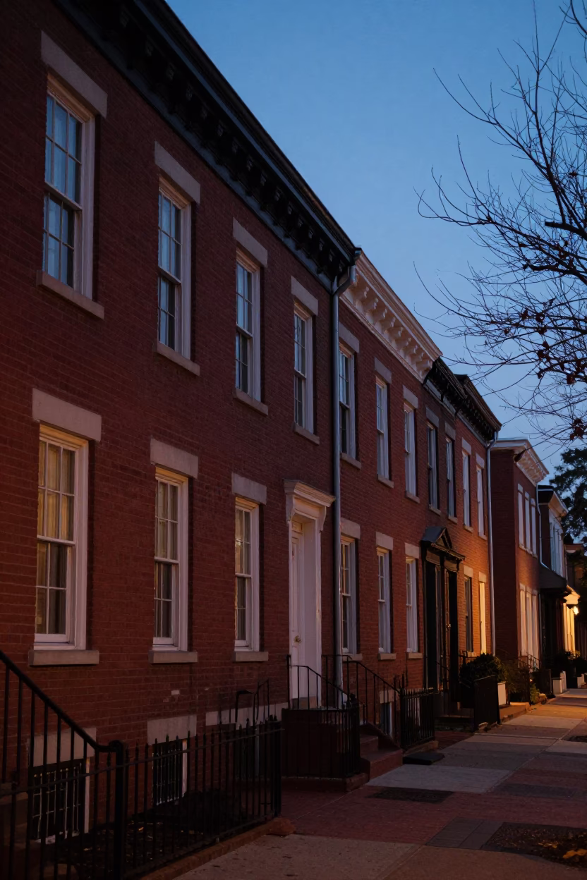 Historic Row Homes at Twilight in Philadelphia in in Philadelphia, Pennsylvania, United States