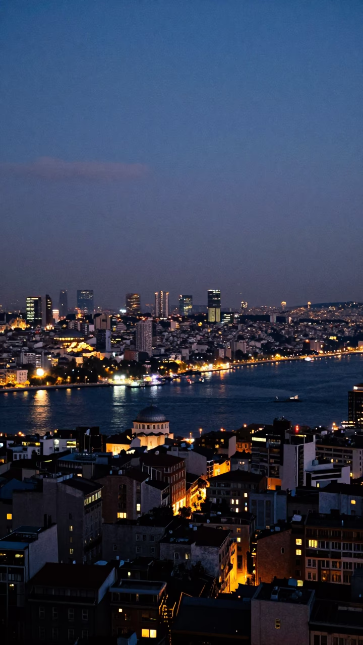 Historic Skyline at As City Lights Begin To Glow in Istanbul in in Istanbul, Turkey