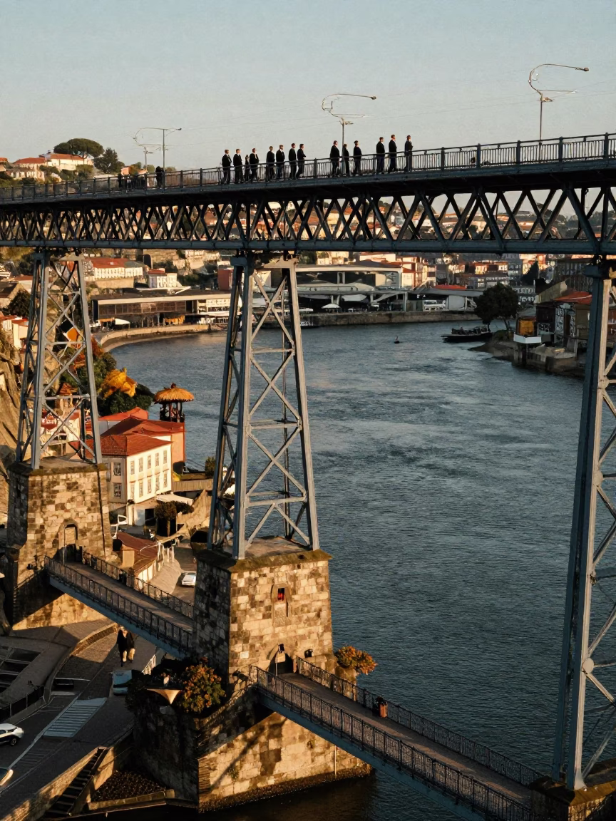 Historic Stone Viaduct Arches And Douro River in Porto in in Porto, Portugal