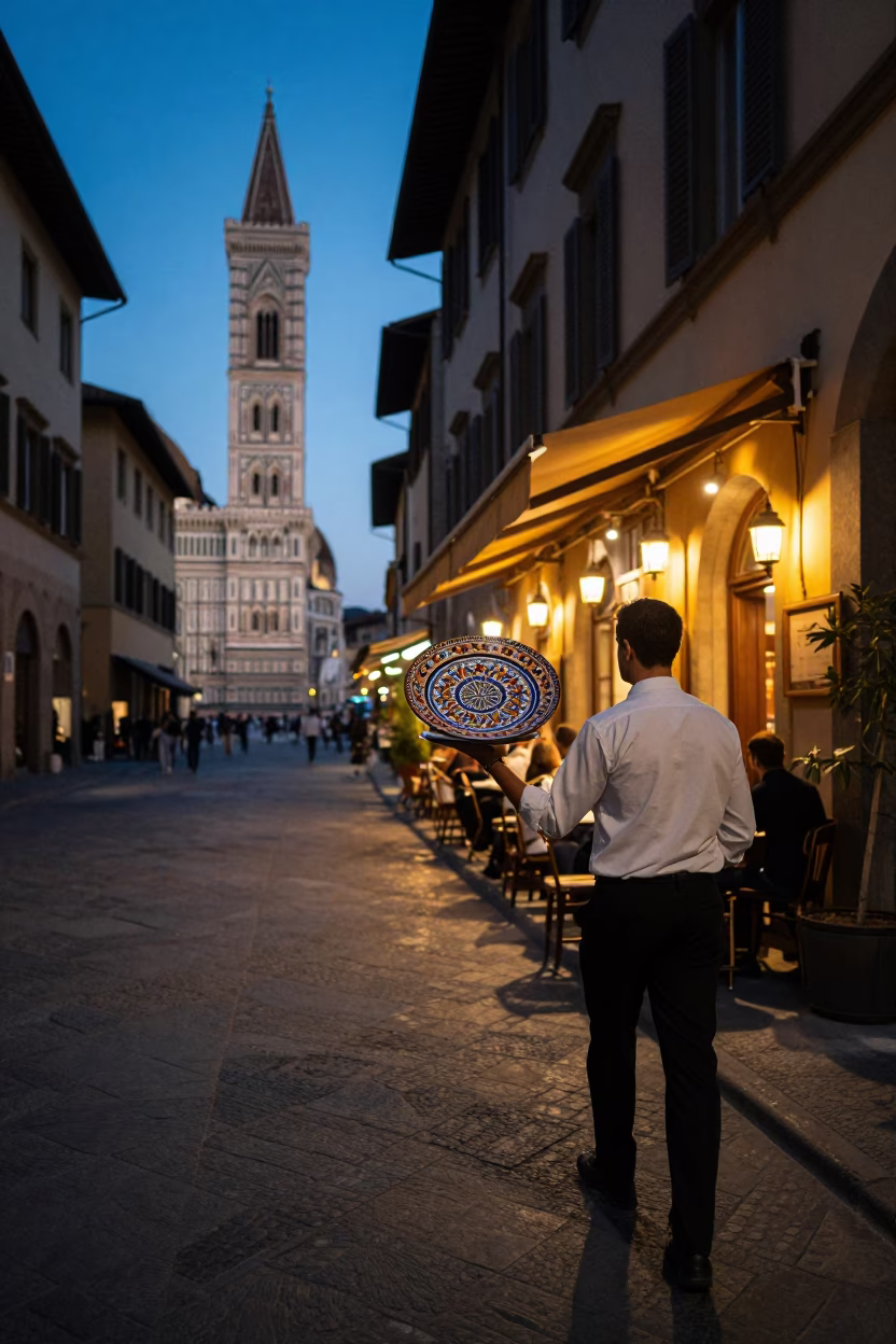 Historic Street in Florence at Twilight in in Florence, Italy