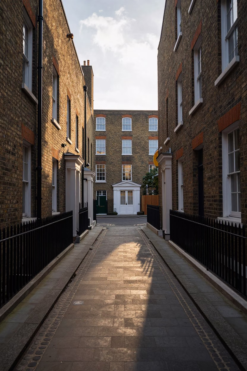 Historic Street in London at As First Light Reaches The Scene in in London, United Kingdom