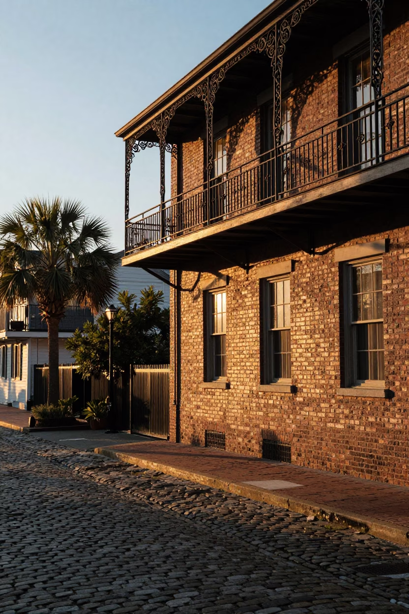 Historic Waterfront in Charleston at Sunset Light in in Charleston, South Carolina, United States