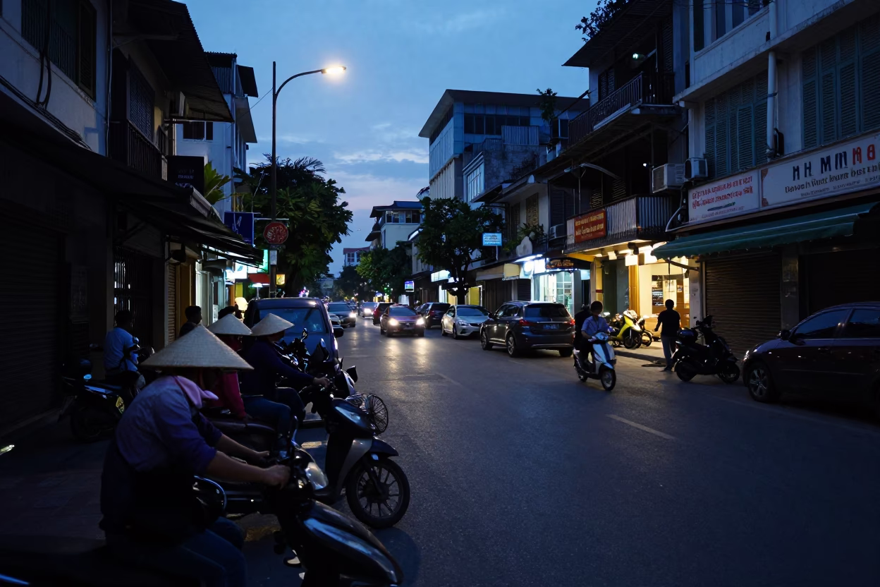 Ho Chi Minh City Before Dawn at The Still Hours Before Dawn Light in in Ho Chi Minh City, Vietnam