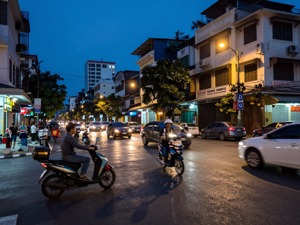 Ho Chi Minh City Evening Street Scene with Vietnamese Coffee and Traffic in in Ho Chi Minh City, Vietnam