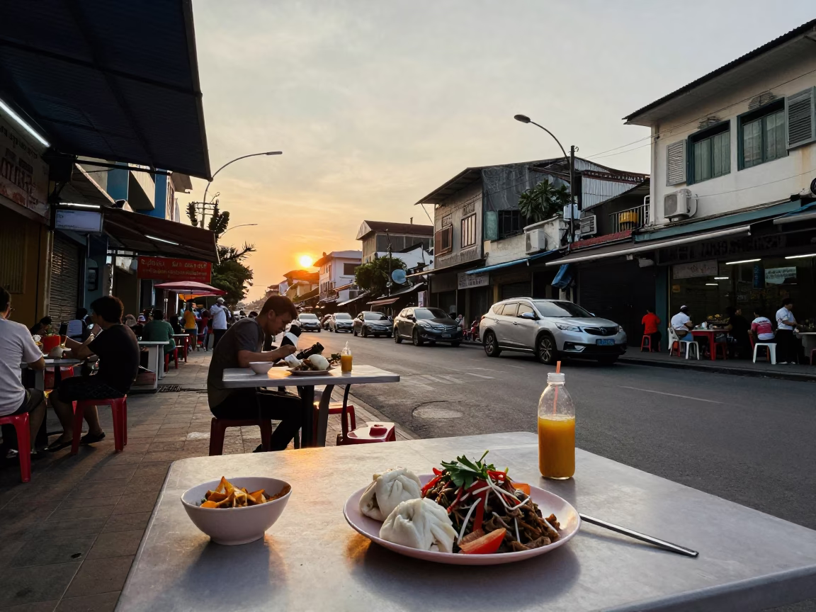 Ho Chi Minh City Food Scene at As The Sun Drops Toward The Horizon in in Ho Chi Minh City, Vietnam