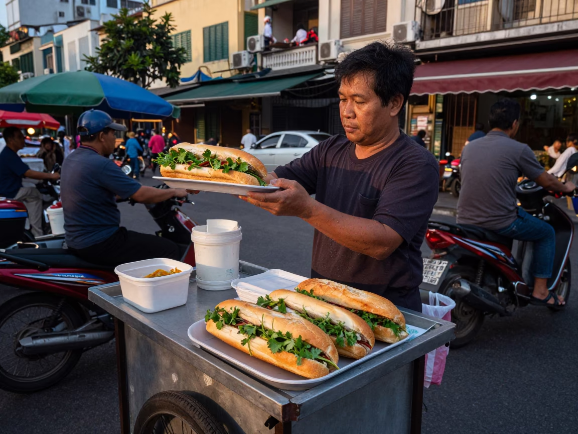 Ho Chi Minh City Food Scene at The Early Evening Light in in Ho Chi Minh City, Vietnam