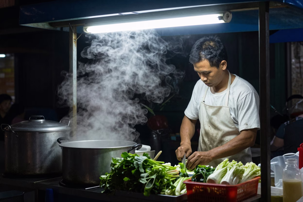Ho Chi Minh City Food Stall at Deep In The Night Light in in Ho Chi Minh City, Vietnam