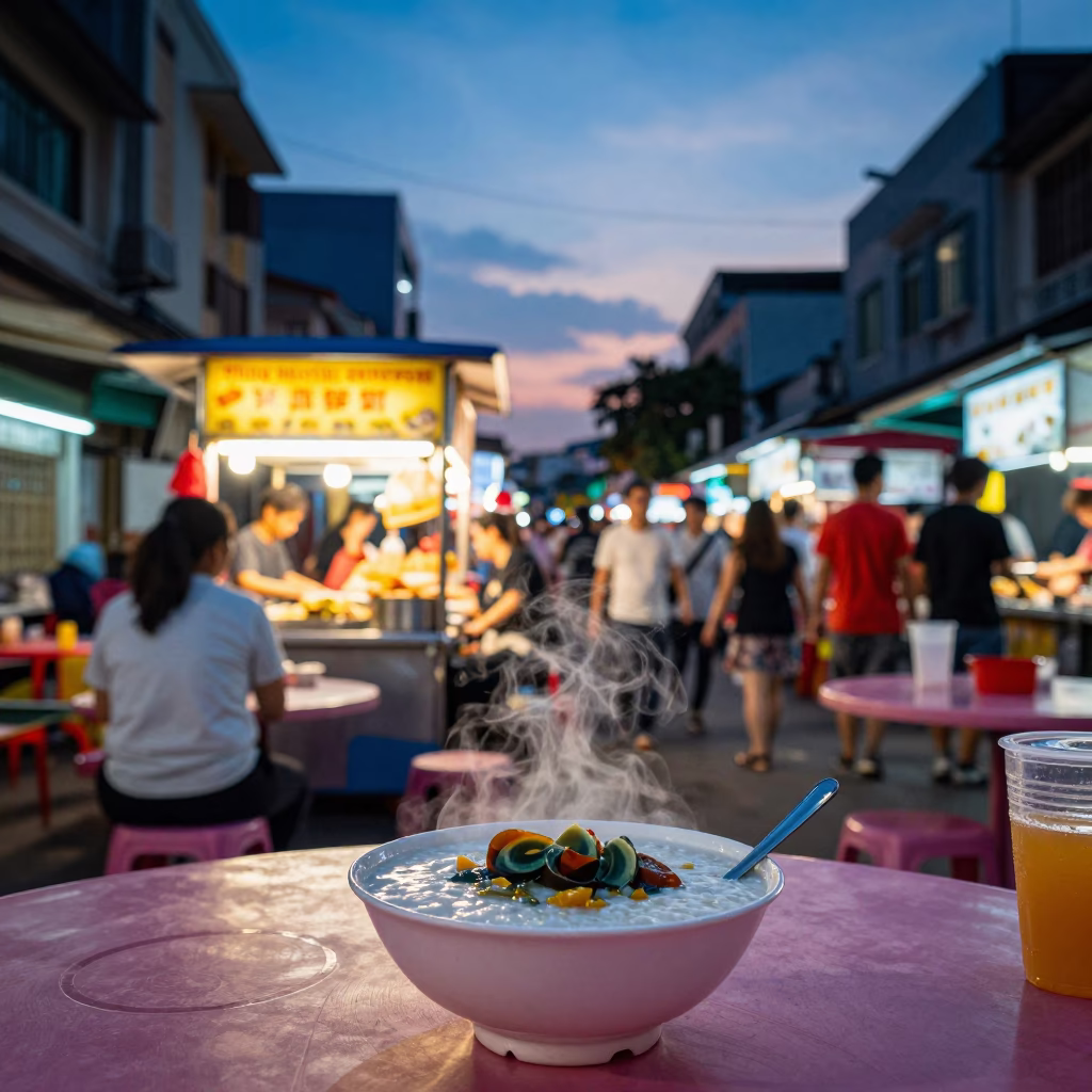 Ho Chi Minh City Food Stall at Indigo Twilight After Sunset in in Ho Chi Minh City, Vietnam