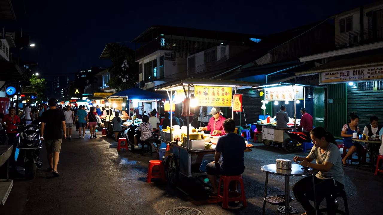 Ho Chi Minh City Food Stall at The Deepest Night Sky Light in in Ho Chi Minh City, Vietnam